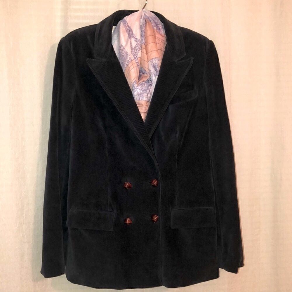 DVF 10 Navy Double Breasted Corduroy Lourdes Blazer Jacket